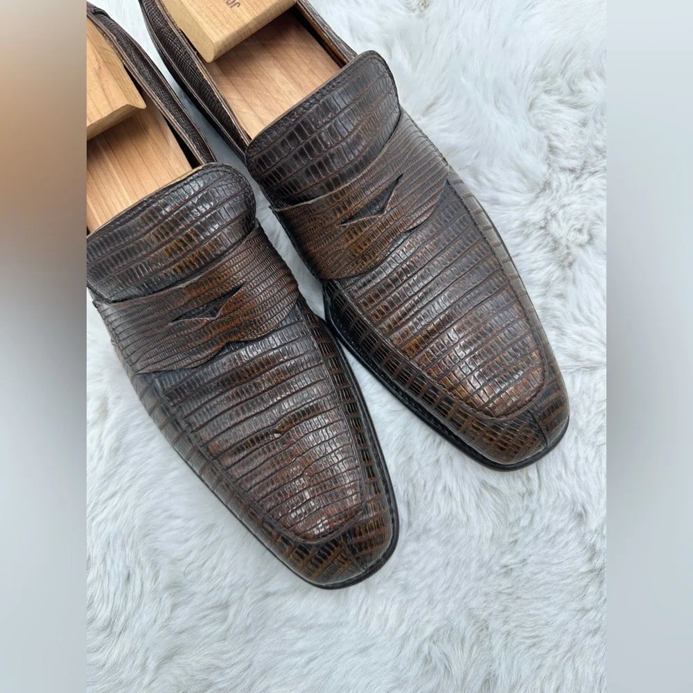Salvatore ferragamo Lavorazione tramezza lizard Mens‎ loafers 11 D brown leather